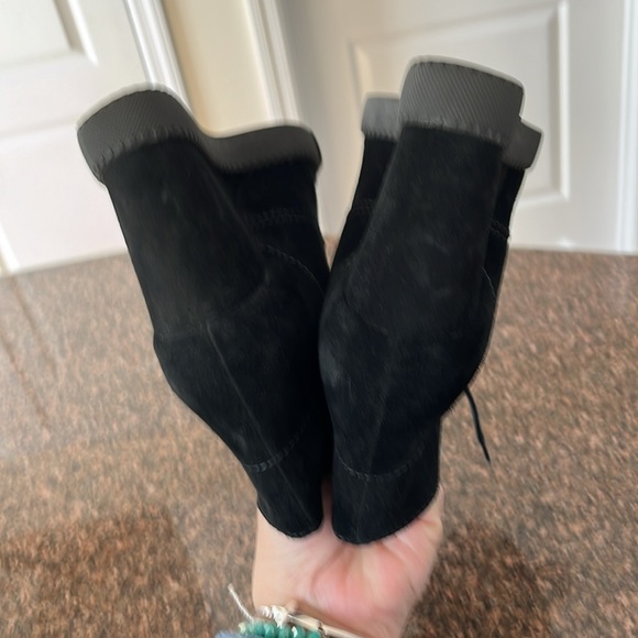 SEE BY CHLOE LADIES BLACK SUEDE WEDGE TIE BOOTIES-7-EUC - Picture 7 of 10